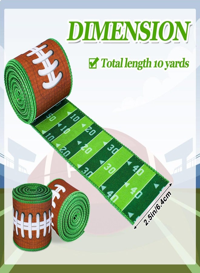 Whaline Football Wired Edge Ribbon 2 Rolls Reversible Ribbons 2.5 Inch Rugby Ball Field Pattern Craft Ribbon Team Sports Double-Sided Ribbons for Party Decor Gift Wrapping Bow Wreath Crafts Making - Image 2